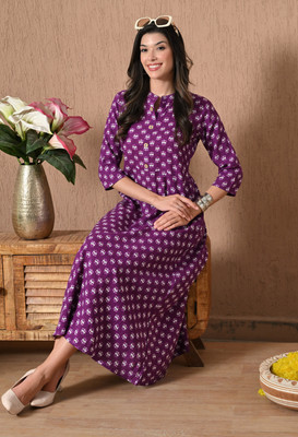 Glowworld Women Printed A-line Kurta(Purple)