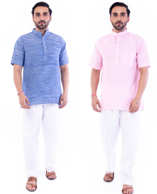 DESHBANDHU DBK Men Solid Straight Kurta(Pink, Light Blue)