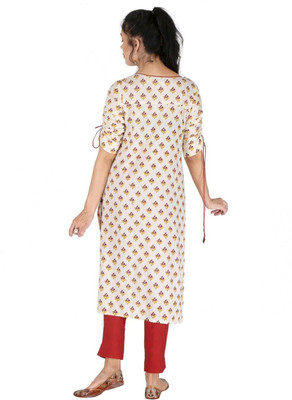 NeeloKurtis Women Floral Print Straight Kurta(Red, White)