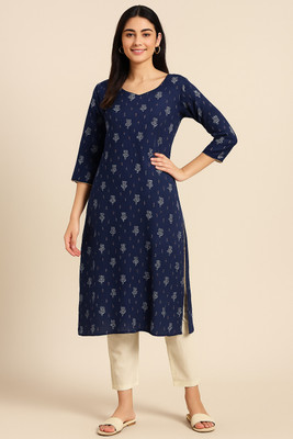 NEW MEGHA CREATIVE Women Floral Print Straight Kurta(Blue)