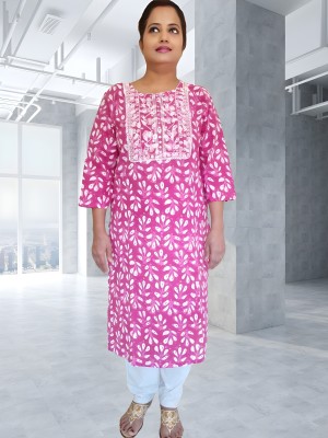 Deeta Fashion Women Self Design A-line Kurta(Pink)