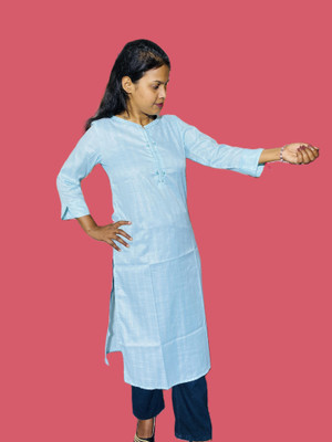 ABC Women Striped Straight Kurta(Light Blue)