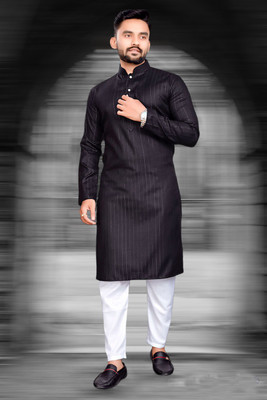 Pinky Creation Men Solid A-line Kurta(Black)