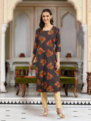 Moda Rapido Women Printed A-line Kurta(Brown)