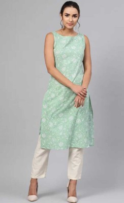 Niyukti Women Printed A-line Kurta(Light Green, White)