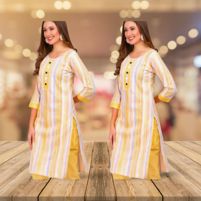 Misba collection Women Printed Straight Kurta(Purple, Yellow, White)