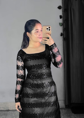 OSHTI Women Embroidered, Embellished, Solid A-line Kurta(Black)