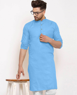 SUFFY CREATION Men Solid Straight Kurta(Light Blue)