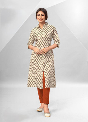 ABHI FAB Women Printed Straight Kurta(Beige)