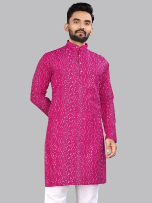 Divastri Men Printed A-line Kurta(Pink)