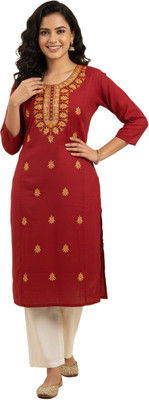 Badry Fashion Women Embroidered A-line Kurta(Dark Green)