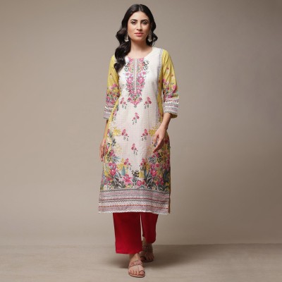 BIBA Women Printed Straight Kurta(Yellow)