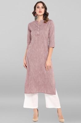 Janasya Women Woven Design Straight Kurta(Pink)