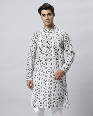 GlobalRang Men Paisley, Printed Straight Kurta(Grey)