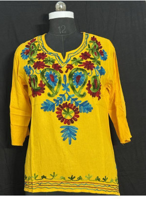 BRAZILLIANTUNIC Women Embroidered Straight Kurta(Yellow)