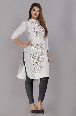 MM Women Printed Straight Kurta(White)