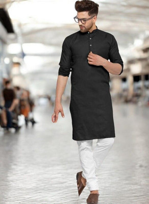 Rashmi Genz Men Printed Straight Kurta(Black)