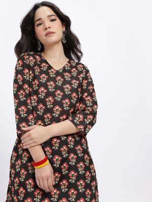 Anouk Rustic Women Printed Straight Kurta(Black)