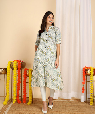 DSK STUDIO Women Floral Print A-line Kurta(Green)