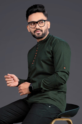 SOPANI Men Solid Straight Kurta(Dark Green)