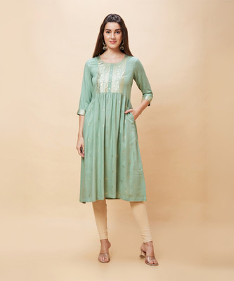 Globus Women Printed A-line Kurta(Green)