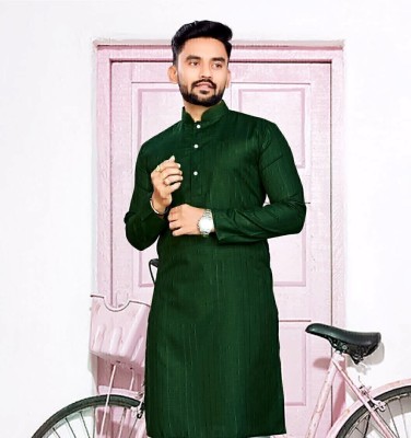 TAMMU Men Solid A-line Kurta(Green)