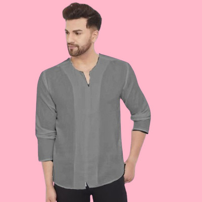 ZAKOD Men Solid Straight Kurta(Grey)
