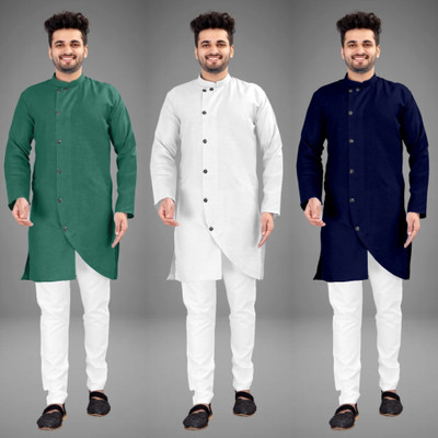 DIAMOND CLUSTER Men Self Design Trail Cut Kurta(Multicolor)