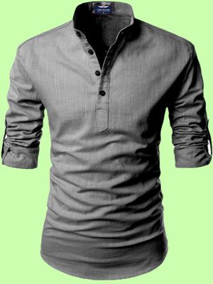 Life Roads Men Solid Straight Kurta(Grey)