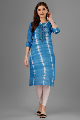 Solucions Women Printed A-line Kurta(Light Blue)