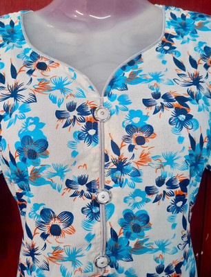 HOC's Women Floral Print, Printed A-line Kurta(Blue)