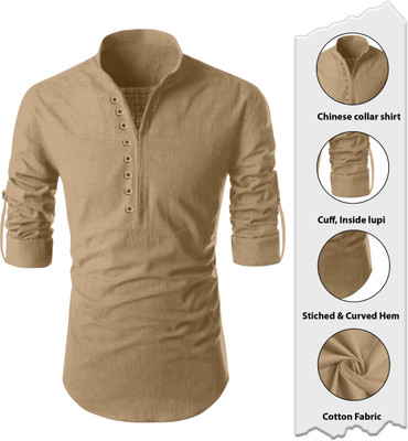 AITAVIKOVERSEAS Men Solid A-line Kurta(Beige)