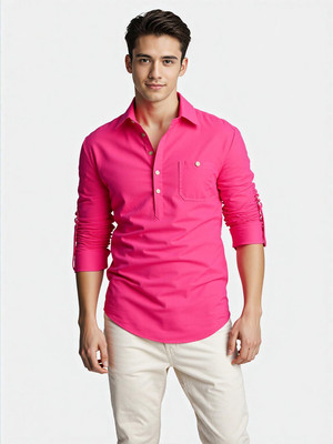 indirae Men Solid A-line Kurta(Pink)