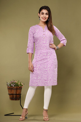 Kezlin Women Floral Print A-line Kurta(Pink)