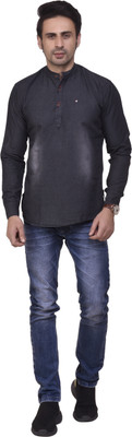 SQS Men Solid A-line Kurta(Grey)