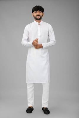 Gajdant Men Solid Straight Kurta(White)