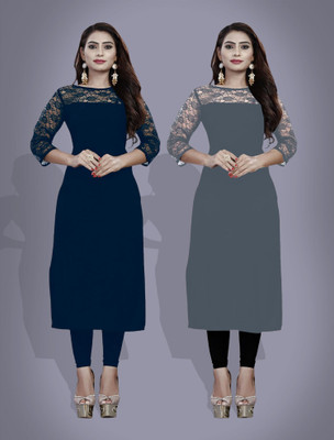 Maheshvi Women Self Design Straight Kurta(Grey)