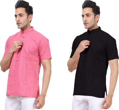 Kavita Fasion Men Solid Straight Kurta(Pink, Black)