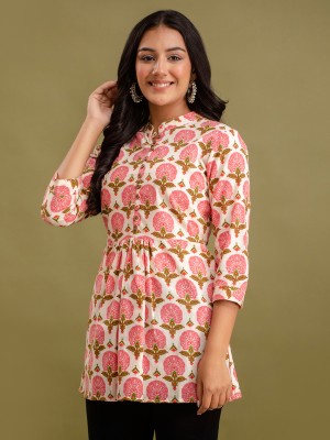 FERANOID Women Printed A-line Kurta(Pink, White)