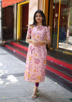 Lugru Collection Women Printed Straight Kurta(Pink)