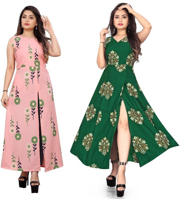 tanvi creation Women Floral Print Frontslit Kurta(Green)