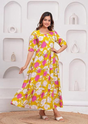 Anjaneya Women Printed A-line Kurta(Green)