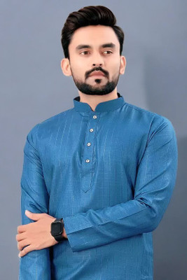 Aamond Men Striped A-line Kurta(Blue)