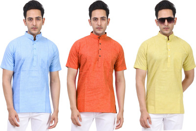 Kavita Fasion Men Solid Straight Kurta(Light Blue, Orange, Yellow)