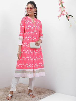 Vishudh Women Printed A-line Kurta(Pink)