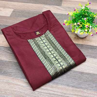 Retrox Women Applique, Solid, Paisley, Woven Design Straight Kurta(Maroon)