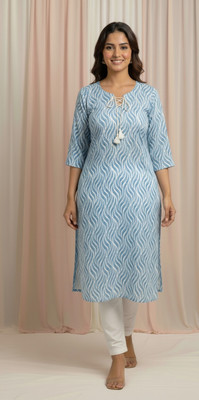 N N ENTERPRISE Women Printed Straight Kurta(Light Blue)