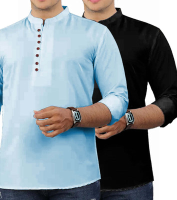 CROWNTAIL Men Solid Straight Kurta(Light Blue)