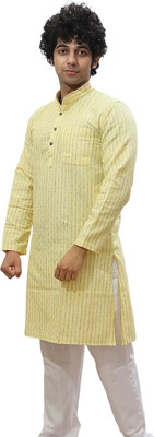 Chhabra Kreations Men Striped Straight Kurta(Yellow)