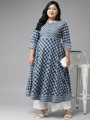 Yash Gallery Women Floral Print Anarkali Kurta(Blue)